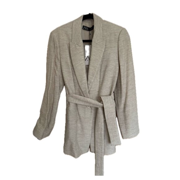 NWT Zara Light Beige Ottoman Blazer w/ Belt XS - Picture 4 of 7